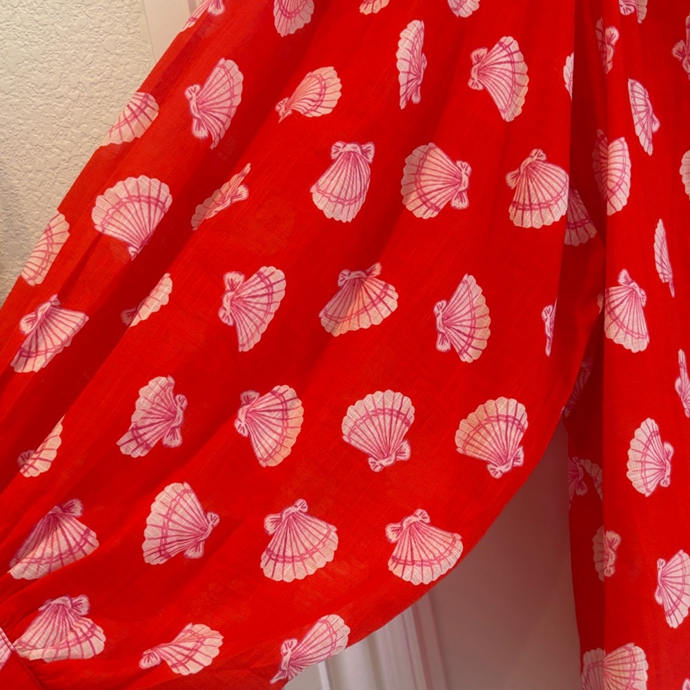 Maeve Red Shell-Print Button-Front Blouse - Picture 5 of 5